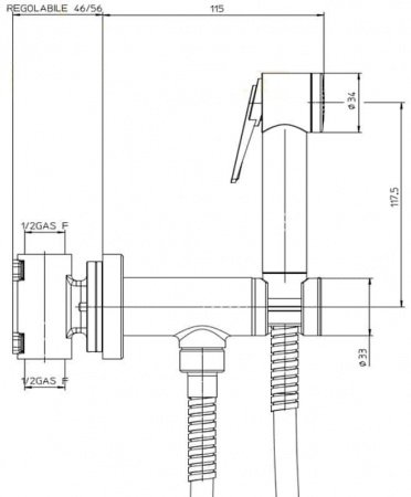 Гигиенический душ со смесителем Bossini Paloma Brass E37007B.073 черный матовый